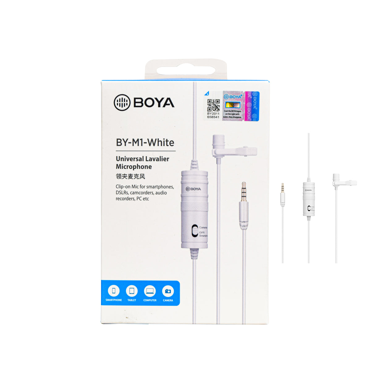 Boya BY-M1 Omni directional Lavalier Microphone for DSLRs,Camcorders & Smartphones White