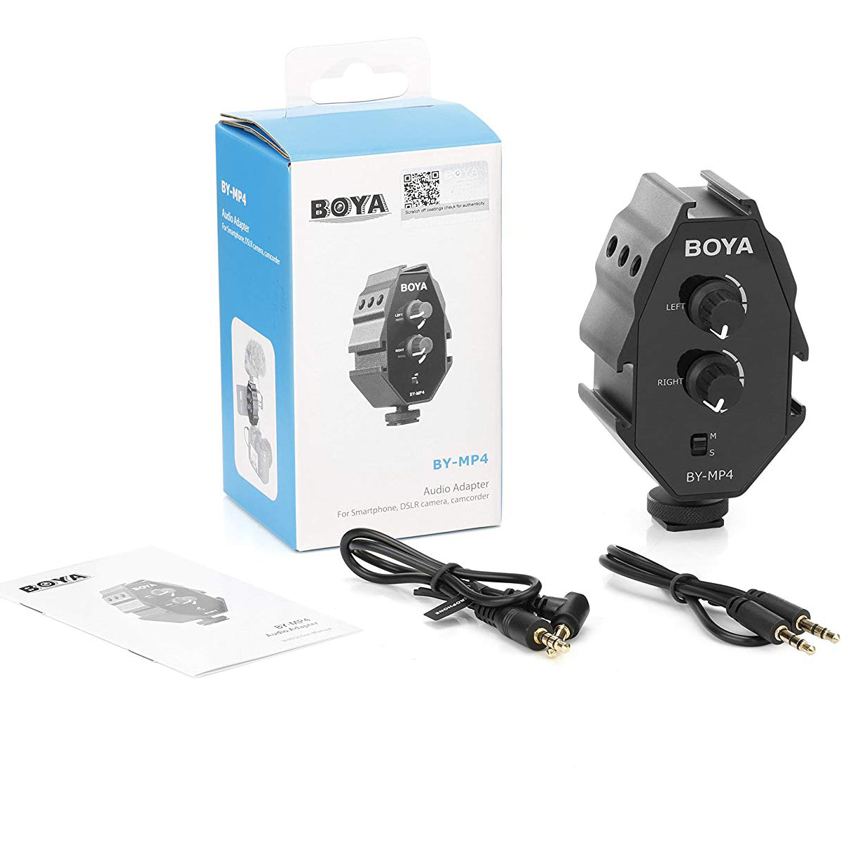 BOYA BY-MP4 Microphone Audio Mixer & Compact Dual-Mic Mounting Hub for Smartphones & DSLR Cameras & Camcorders (MP4)