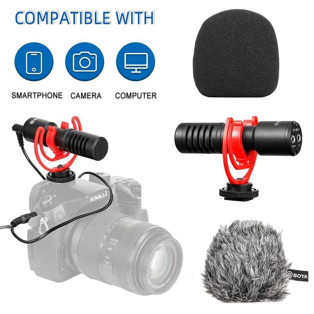 Boya BY-MM1+ with BY-K3 3.5mm Female TRRS to Male Lightning Adapter Cable compatible with iphone 13, 12, 11 and 10