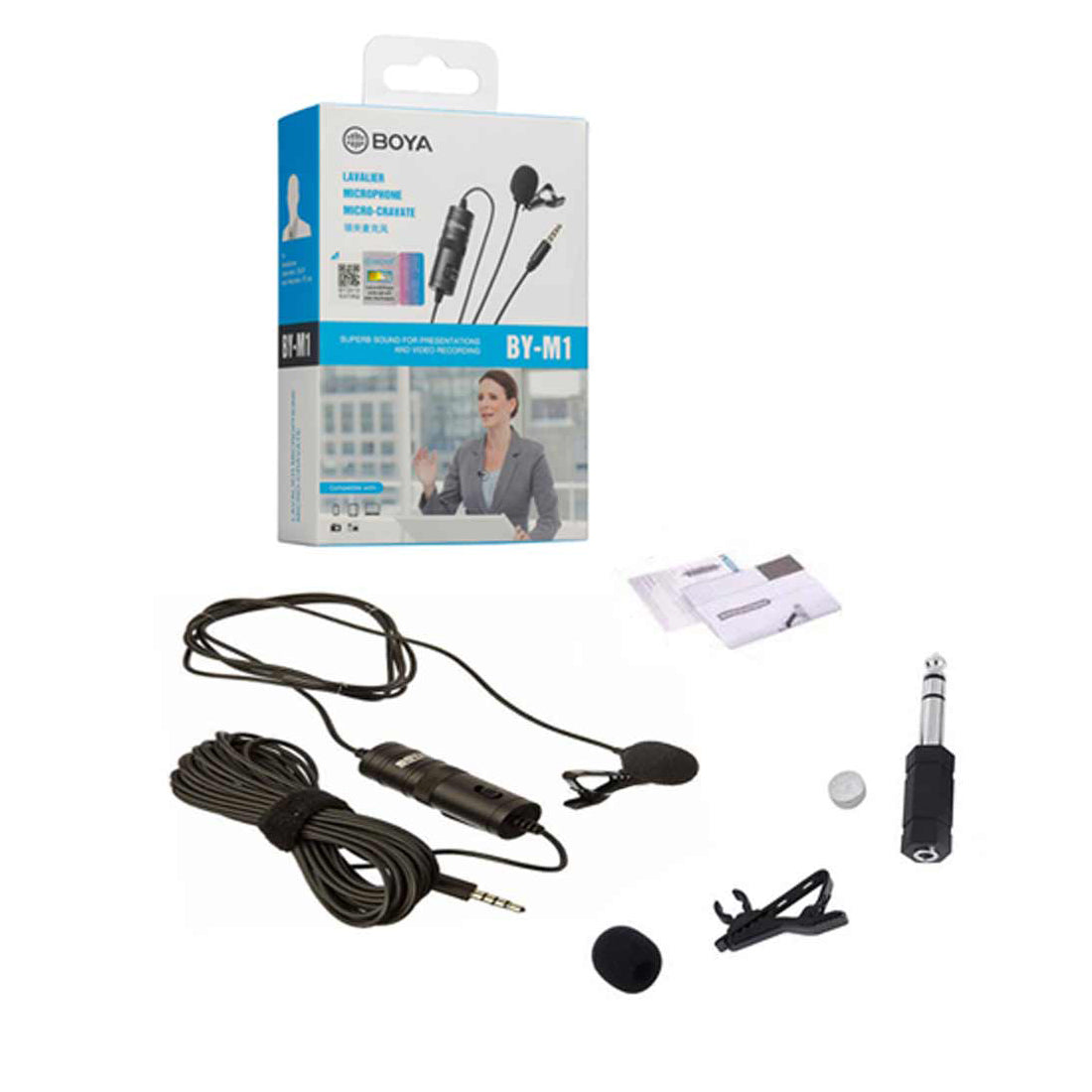 BOYA By-m1 3.5mm Electret Condenser Microphone with 1/4" Adapter for Smartphones, DSLR, Camcorders Microphone