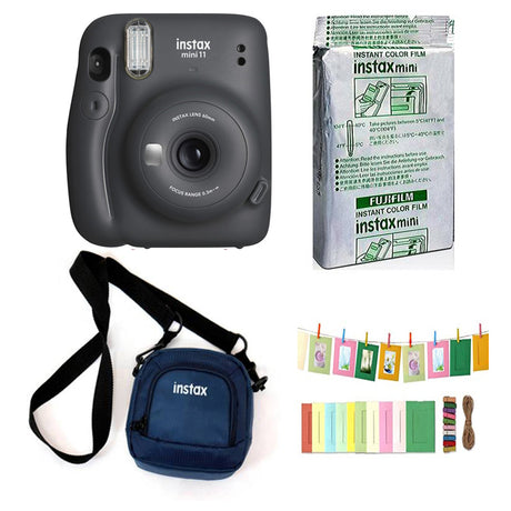 FUJIFILM INSTAX Mini 11 Instant Camera with 10 sheets film roll + camera case + bunting1, kit. Charcoal Gray
