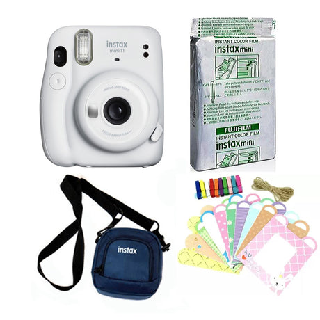 FUJIFILM INSTAX Mini 11 Instant Camera with 10 sheets film roll + camera case + bunting2, kit. Ice White