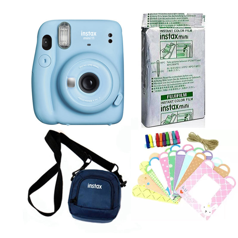 FUJIFILM INSTAX Mini 11 Instant Camera with 10 sheets film roll + camera case + bunting2, kit. Sky Blue