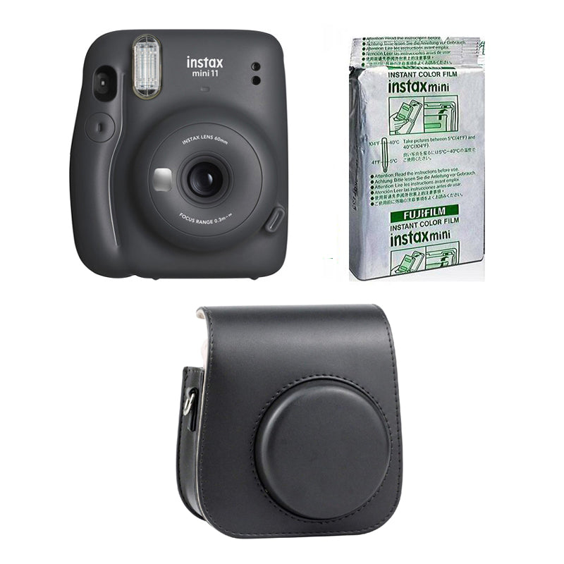 FUJIFILM INSTAX Mini 11 Instant Film Camera with 10X1 Pack of Instant Film With Black Pouch Charcoal Gray