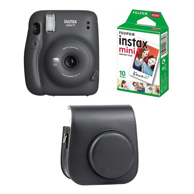 FUJIFILM INSTAX Mini 11 Instant Film Camera with 10X1 Pack of Instant Film With Black Pouch Charcoal Gray