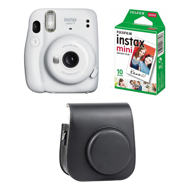 FUJIFILM INSTAX Mini 11 Instant Film Camera with 10X1 Pack of Instant Film With Black Pouch Ice White