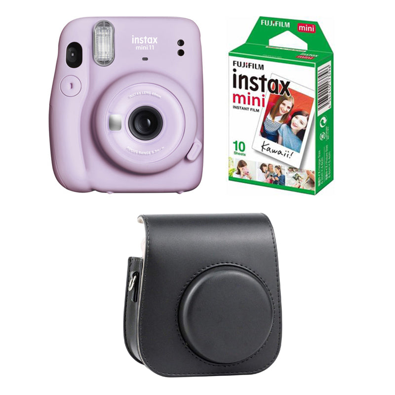 FUJIFILM INSTAX Mini 11 Instant Film Camera with 10X1 Pack of Instant Film With Black Pouch Lilac Purple