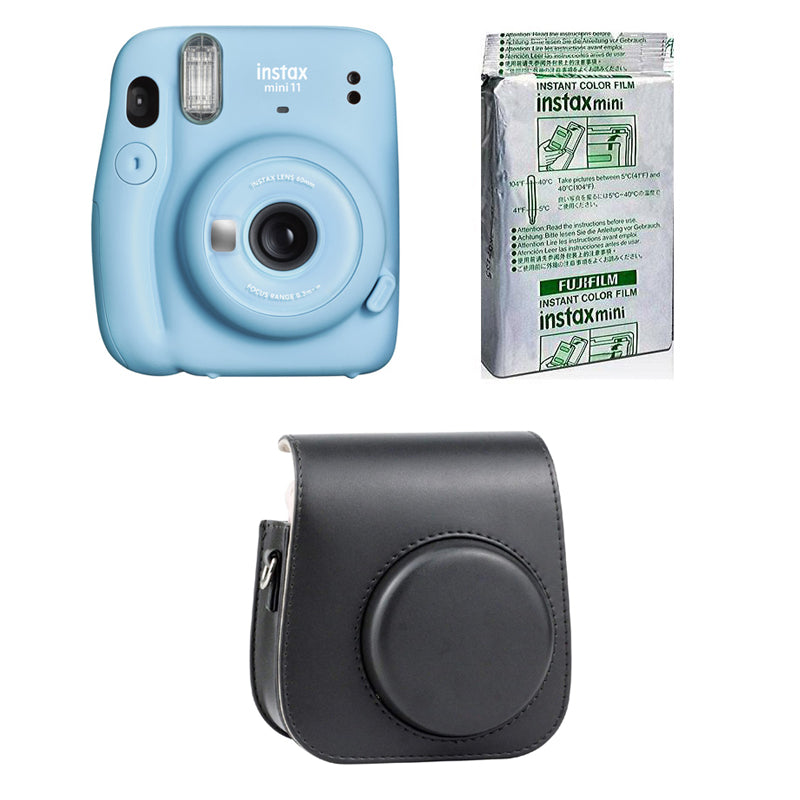 FUJIFILM INSTAX Mini 11 Instant Film Camera with 10X1 Pack of Instant Film With Black Pouch Sky Blue