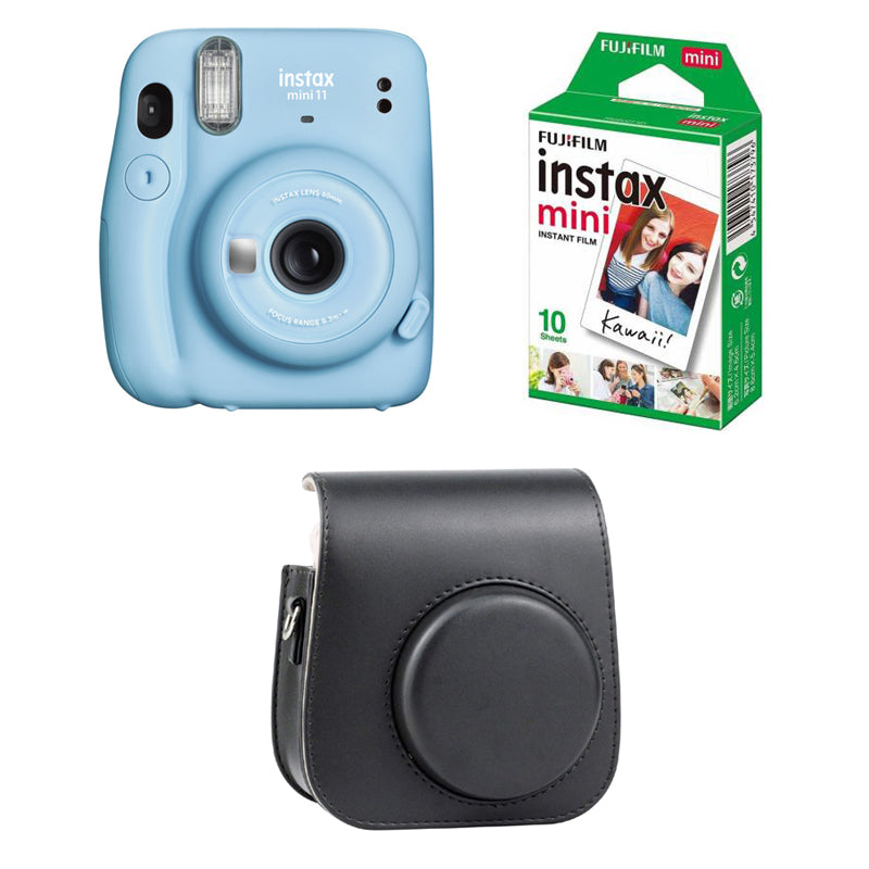 FUJIFILM INSTAX Mini 11 Instant Film Camera with 10X1 Pack of Instant Film With Black Pouch Sky Blue