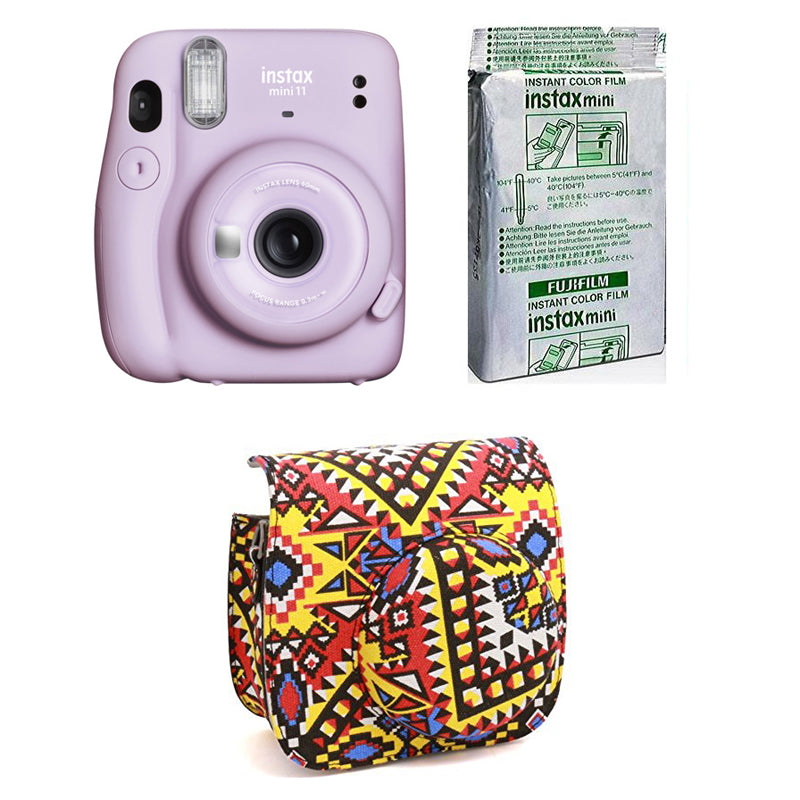 FUJIFILM INSTAX Mini 11 Instant Film Camera with 10X1 Pack of Instant Film With Bohemia Pouch Lilac Purple