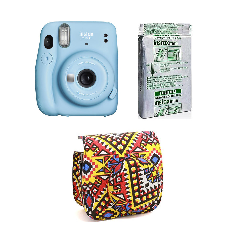 FUJIFILM INSTAX Mini 11 Instant Film Camera with 10X1 Pack of Instant Film With Bohemia Pouch Sky Blue