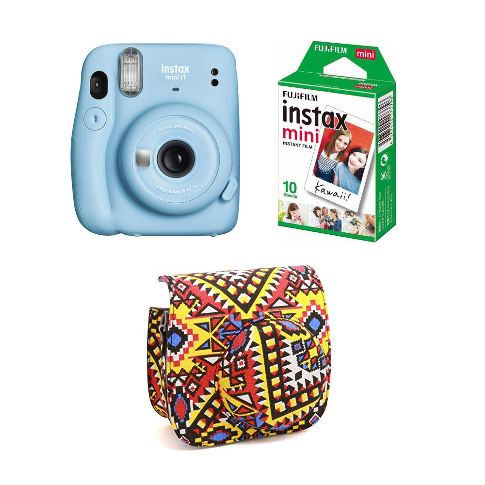 FUJIFILM INSTAX Mini 11 Instant Film Camera with 10X1 Pack of Instant Film With Bohemia Pouch Sky Blue