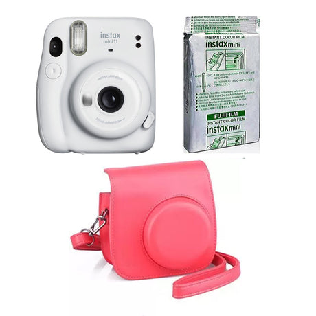 FUJIFILM INSTAX Mini 11 Instant Film Camera with 10X1 Pack of Instant Film With Red Pouch Ice White
