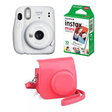 FUJIFILM INSTAX Mini 11 Instant Film Camera with 10X1 Pack of Instant Film With Red Pouch Ice White