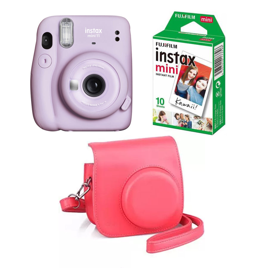 FUJIFILM INSTAX Mini 11 Instant Film Camera with 10X1 Pack of Instant Film With Red Pouch Lilac Purple