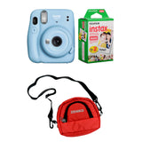 FUJIFILM INSTAX Mini 11 Instant Film Camera with Twin Pack of Instant Film With Red Pouch Kit (20 Exposures) Sky Blue