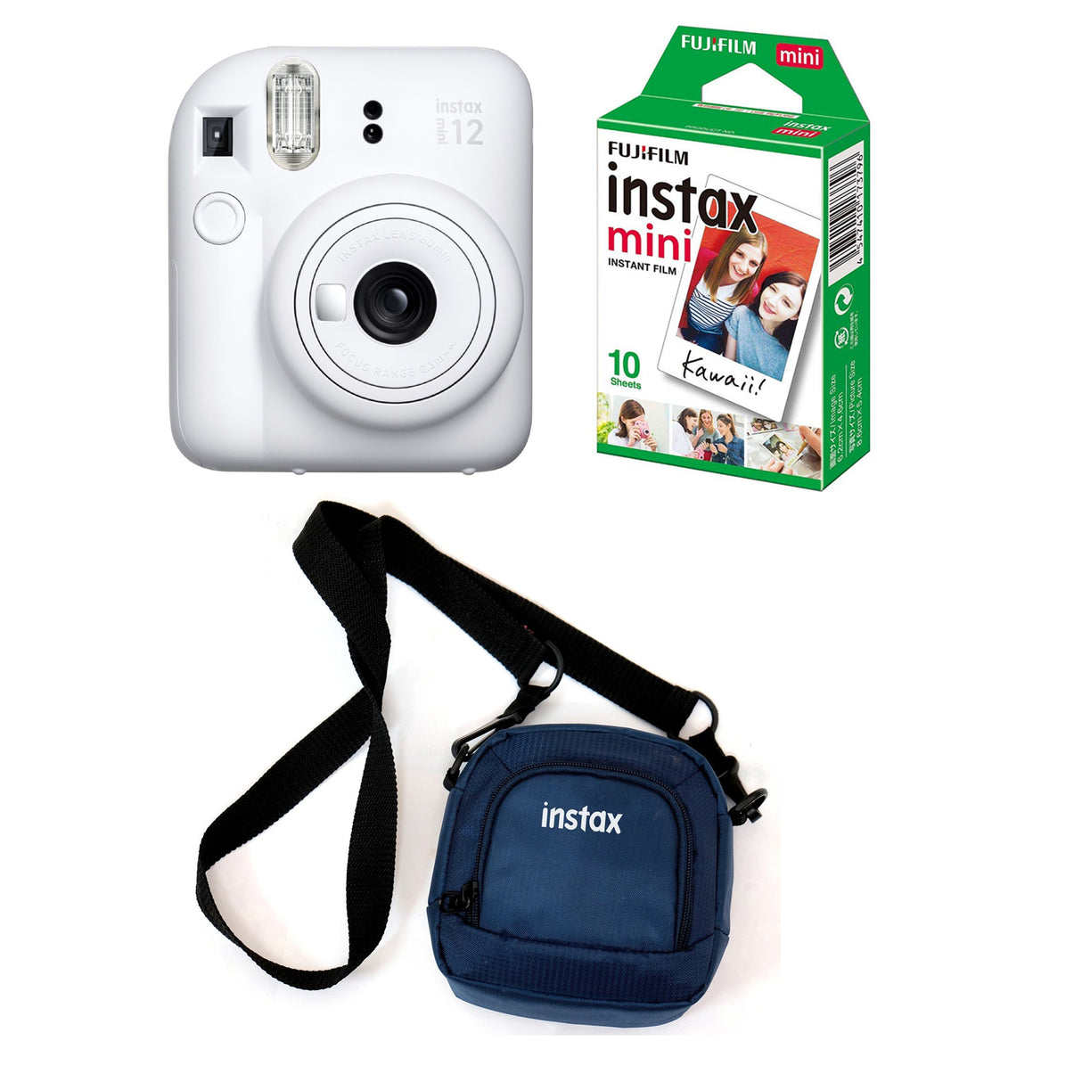 FUJIFILM INSTAX Mini 12 Instant Film Camera with 10X1 Pack of Instant Film With Pouch Kit (10 Exposures) Clay White