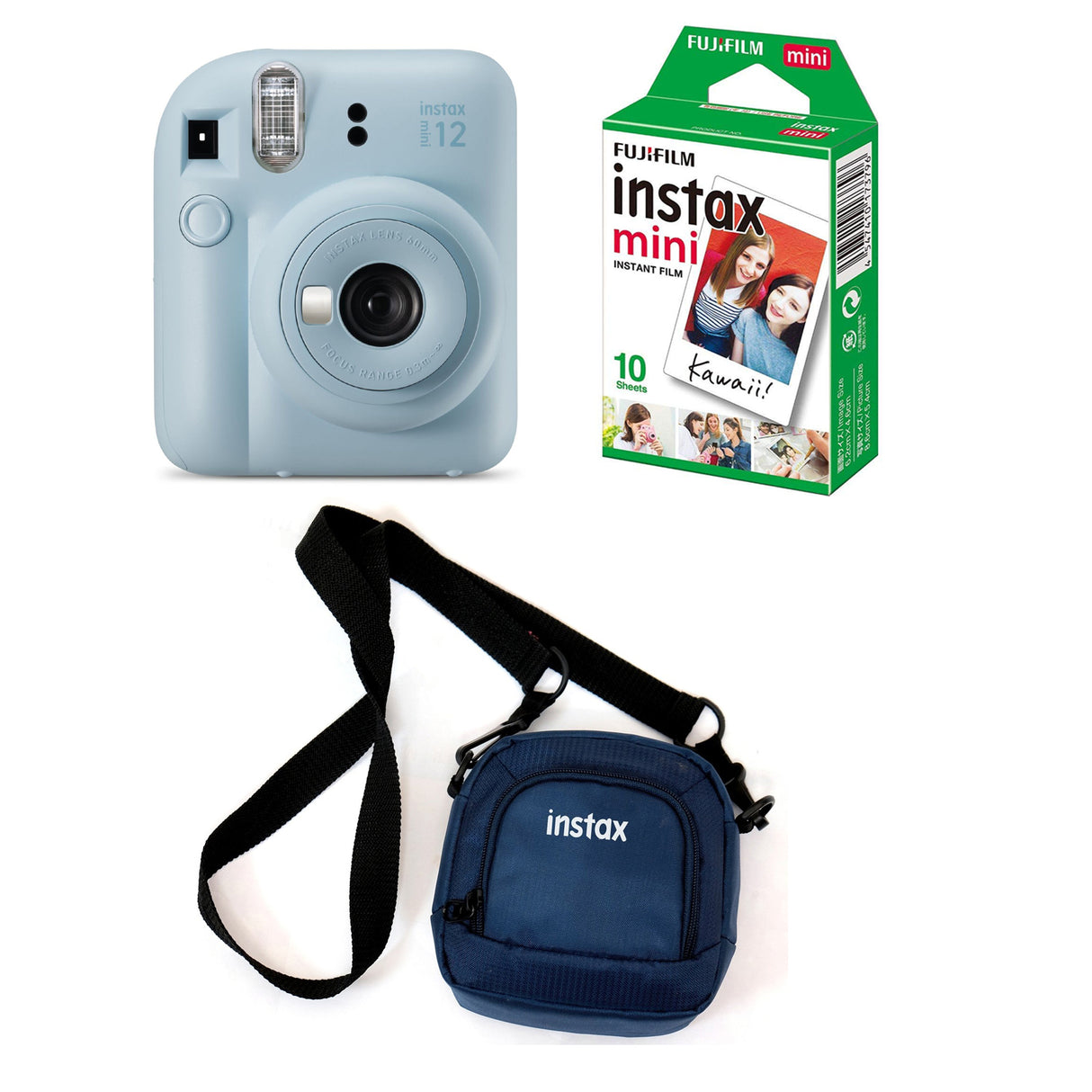 FUJIFILM INSTAX Mini 12 Instant Film Camera with 10X1 Pack of Instant Film With Pouch Kit (10 Exposures) Pastel Blue