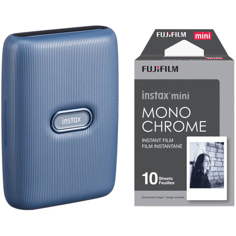 FUJIFILM INSTAX Mini Link Smartphone Printer with Instant Film (10 Monochrome Exposures) Dark Denim