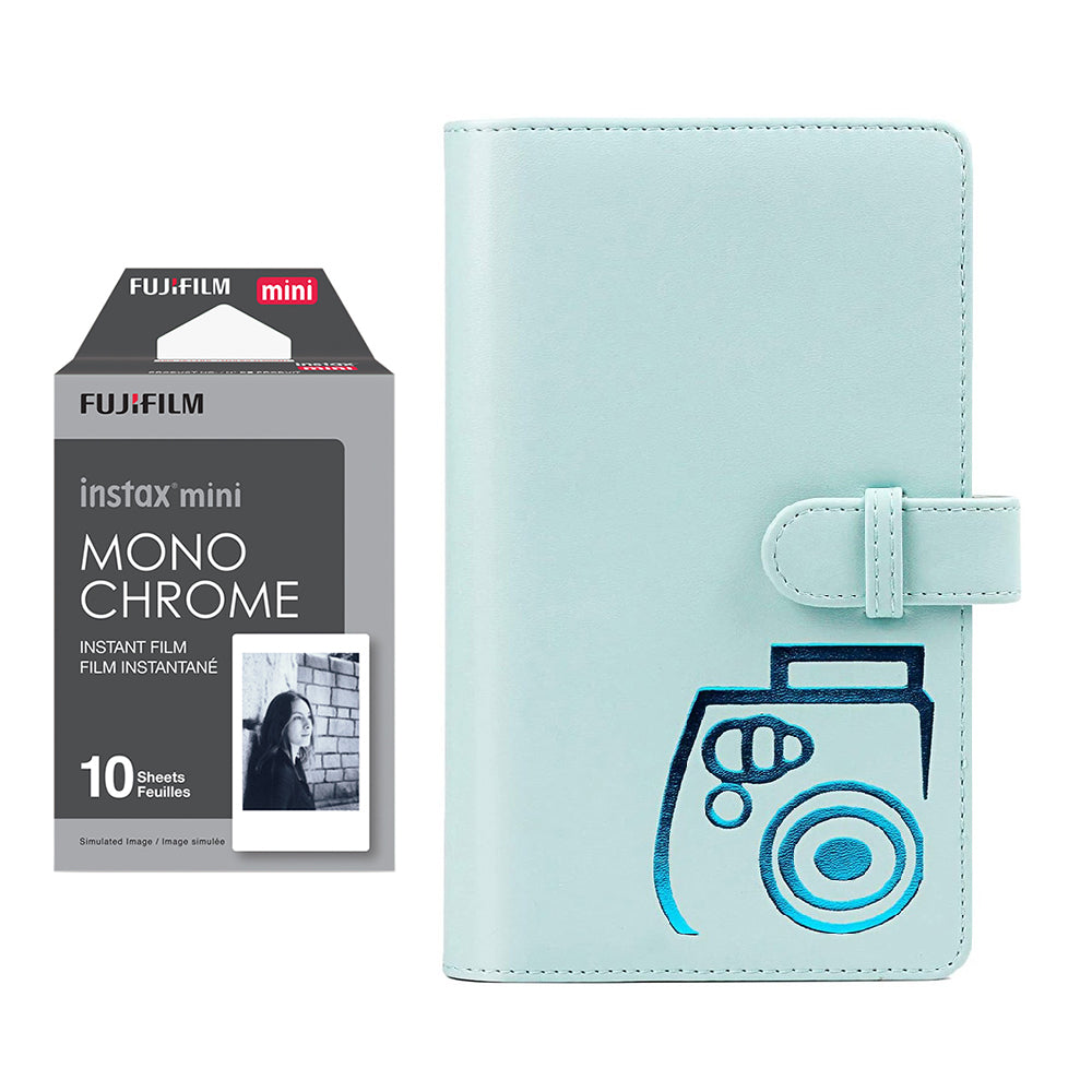 Fujifilm Instax mini 10X1 Monochrome Instant Film with 96-sheet Album for mini film (Ice blue)