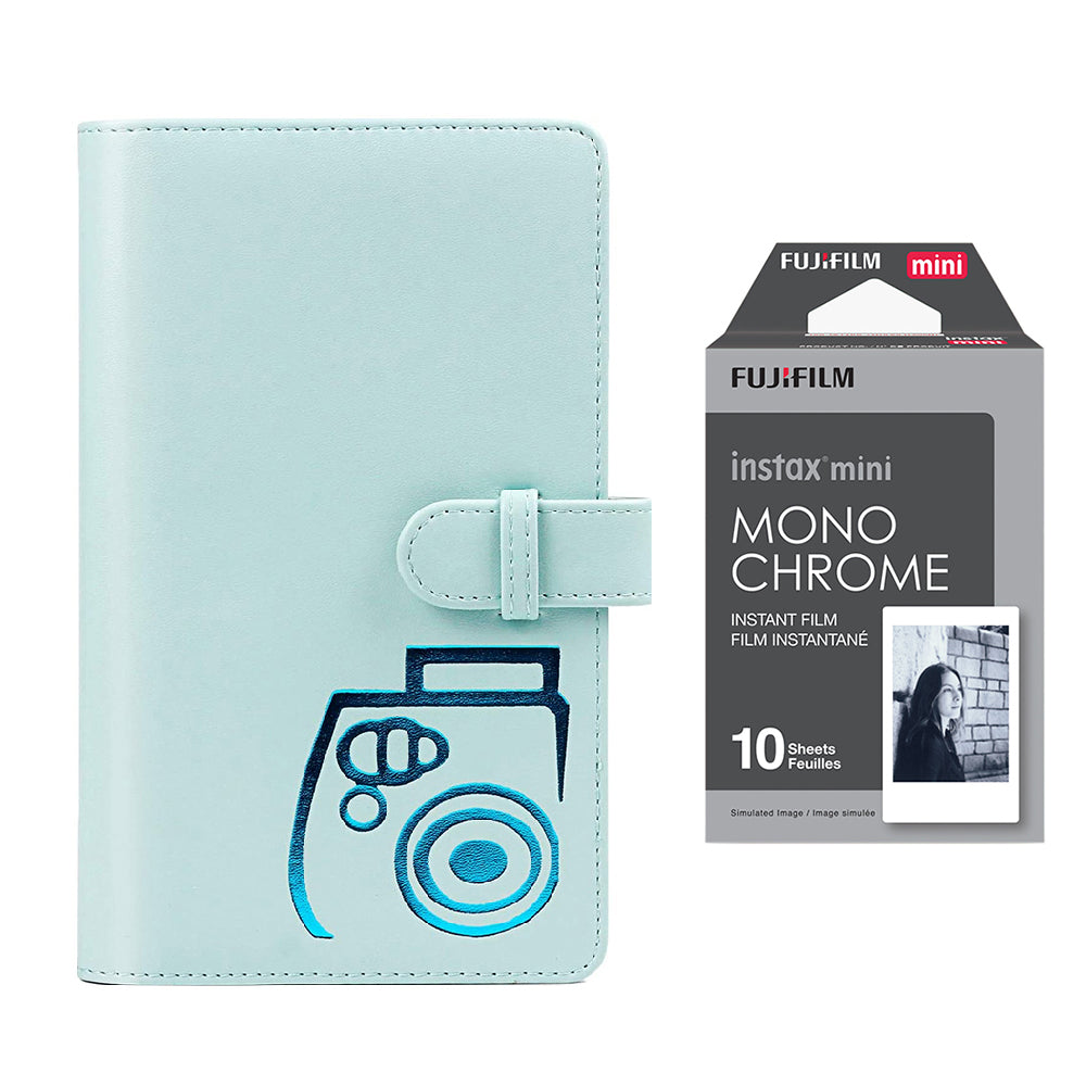 Fujifilm Instax mini 10X1 Monochrome Instant Film with 96-sheet Album for mini film (Ice blue)