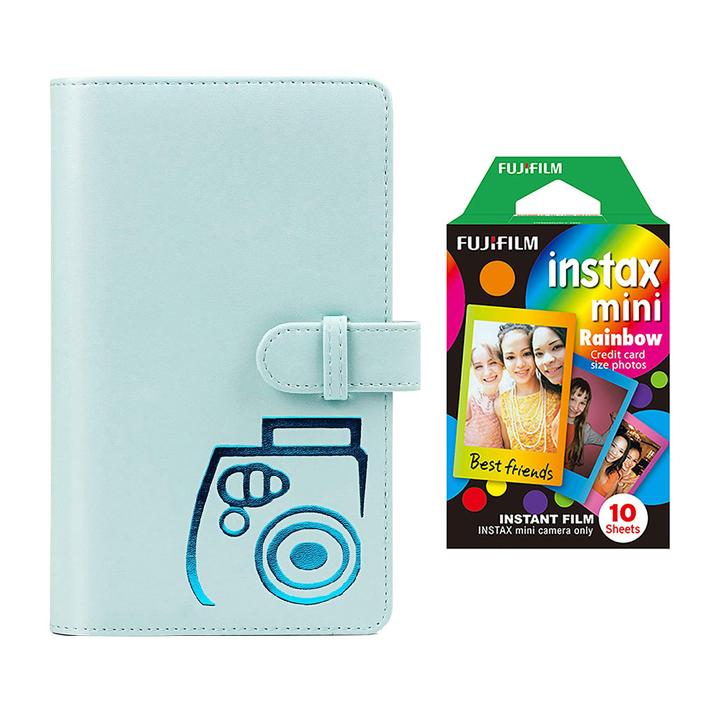 Fujifilm Instax mini 10X1 rainbow Instant Film with 96-sheet Album for mini film (Ice blue)
