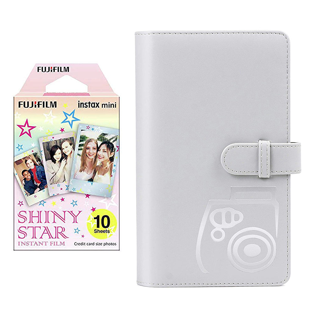Fujifilm Instax Mini 10X1 shiny star Instant Film with 96-sheet Album for mini film Smoky white