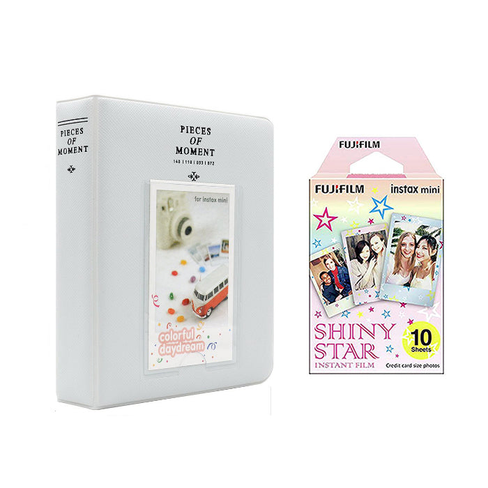 Fujifilm Instax Mini 10X1 shiny star Instant Film with Instax Time Photo Album 64 Sheets Pearly white
