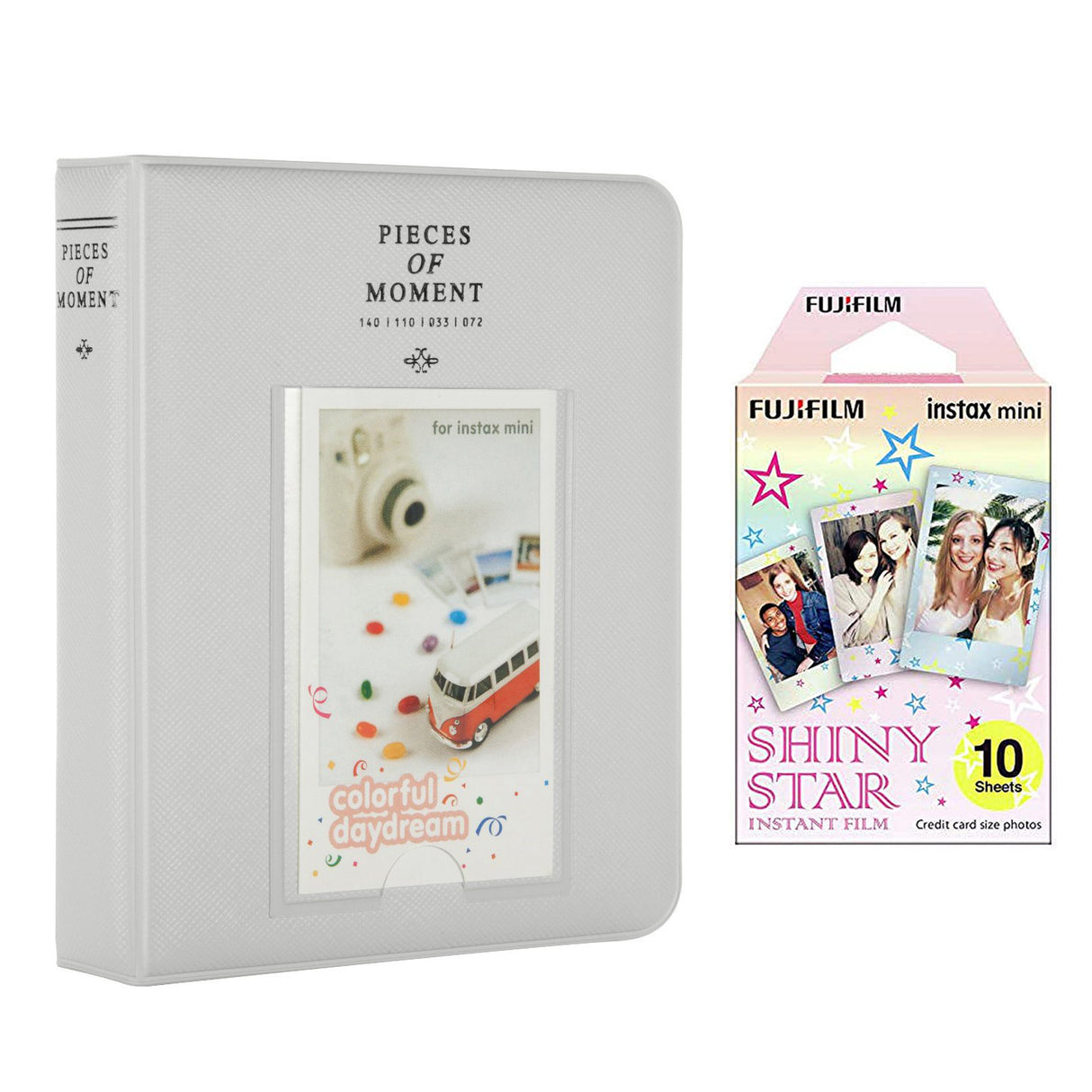 Fujifilm Instax Mini 10X1 shiny star Instant Film with Instax Time Photo Album 64 Sheets Smokey white