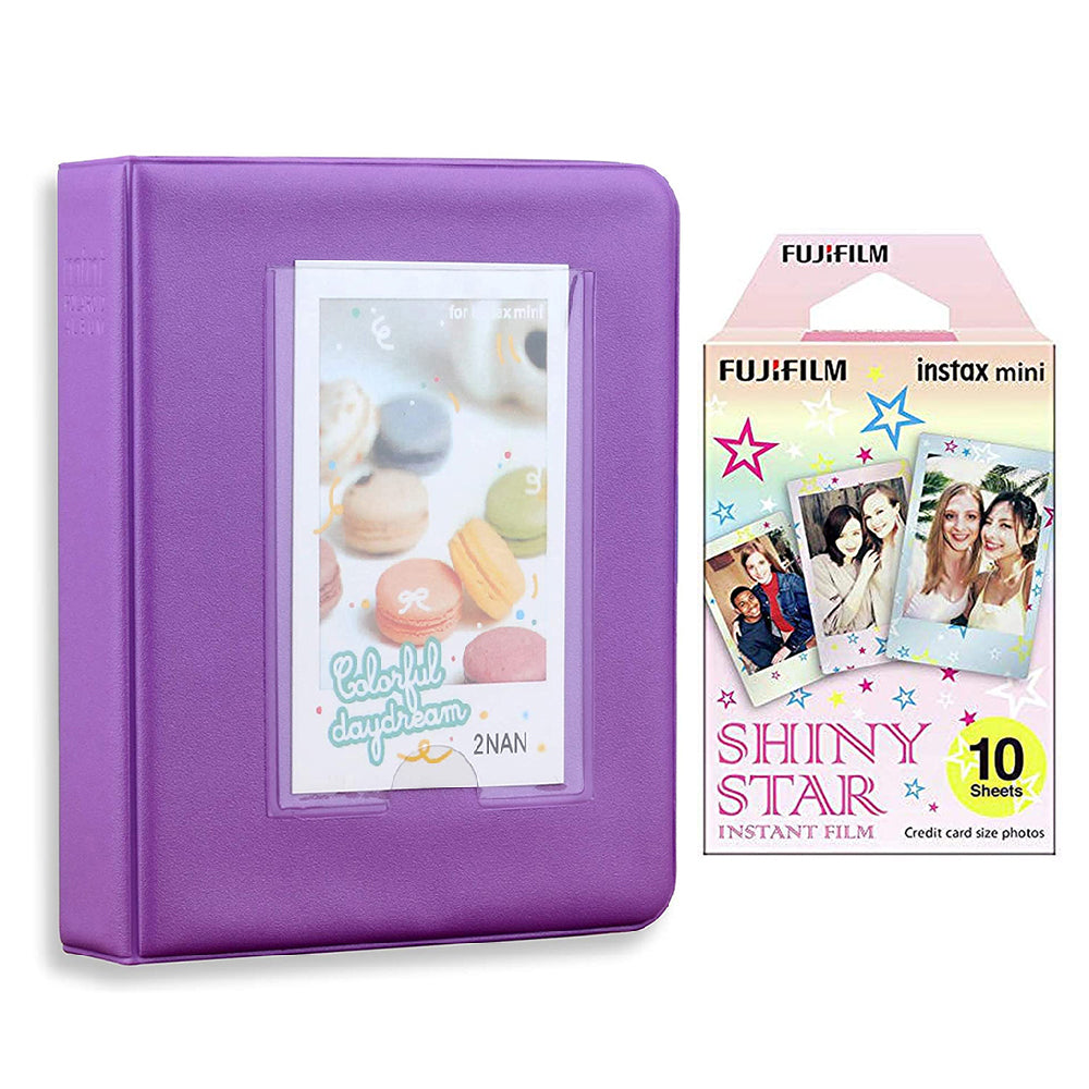 Fujifilm Instax Mini 10X1 shiny star Instant Film with Instax Time Photo Album 64 Sheets Violet Purple