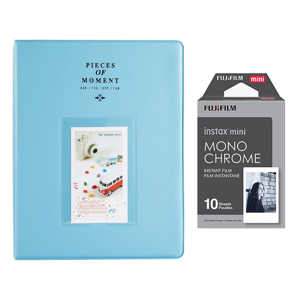 Fujifilm Instax Mini 10X1 Monochrome Instant Film With 128-sheet Album for mini film Blue