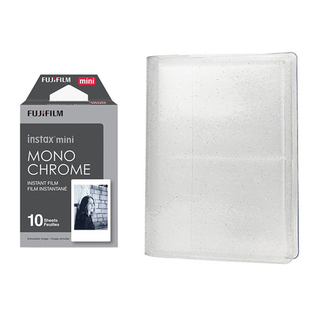 Fujifilm Instax Mini 10X1 Monochrome Instant Film with 64-Sheets Album For Mini Film 3 inch lce white