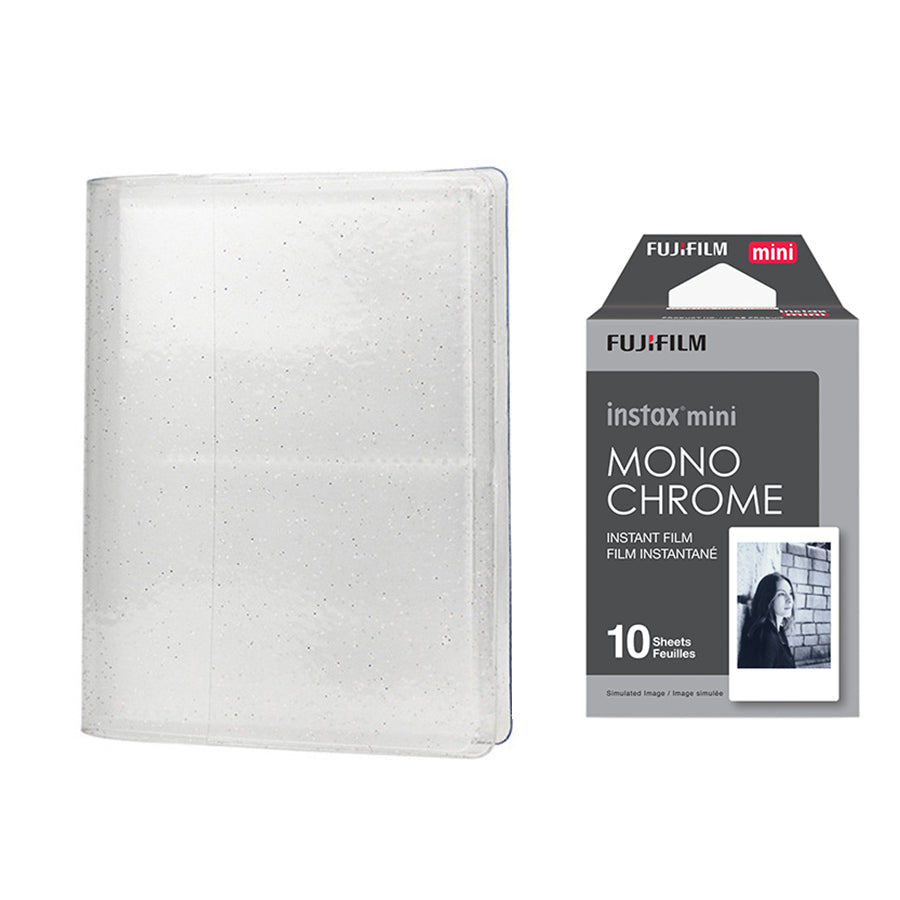 Fujifilm Instax Mini 10X1 Monochrome Instant Film with 64-Sheets Album For Mini Film 3 inch lce white