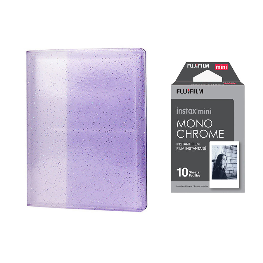 Fujifilm Instax Mini 10X1 Monochrome Instant Film with 64-Sheets Album For Mini Film 3 inch lilac purple