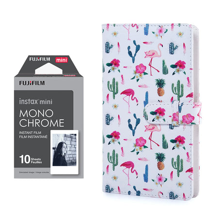 Fujifilm Instax Mini 10X1 Monochrome Instant Film with 96-sheet Album for mini film Flamingo catus