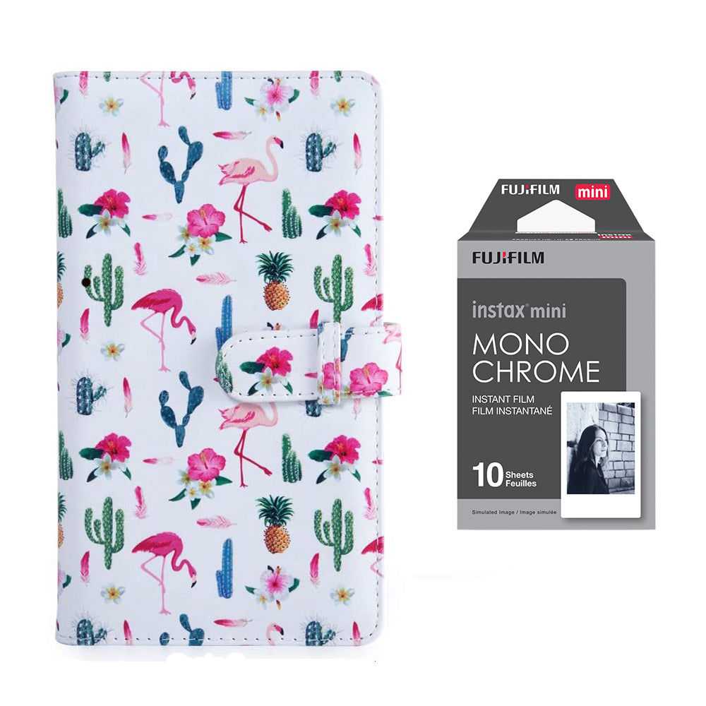 Fujifilm Instax Mini 10X1 Monochrome Instant Film with 96-sheet Album for mini film Flamingo catus