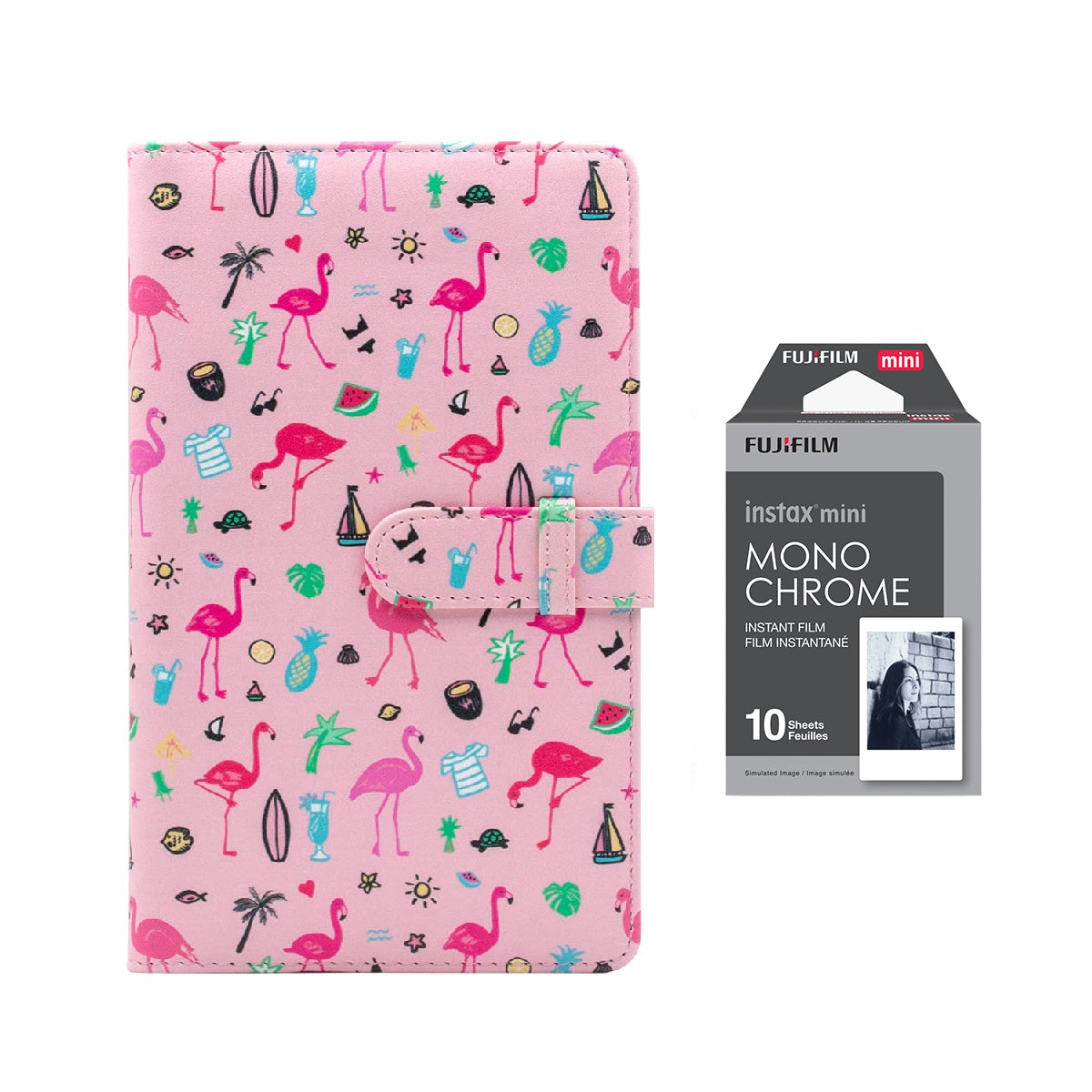 Fujifilm Instax Mini 10X1 Monochrome Instant Film with 96-sheet Album for mini film Flamingo watermelon