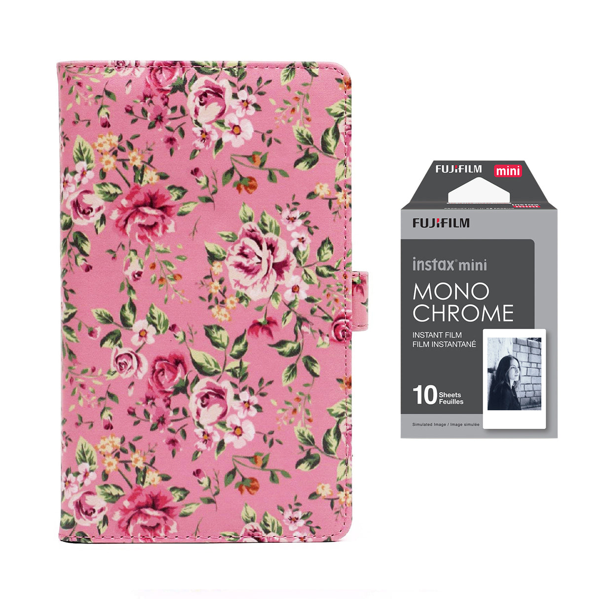 Fujifilm Instax Mini 10X1 Monochrome Instant Film with 96-sheet Album for mini film Pink rose