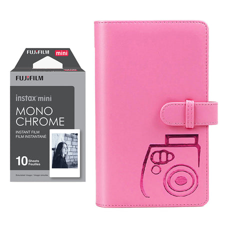 Fujifilm Instax Mini 10X1 Monochrome Instant Film with 96-sheet Album for mini film Flamingo pink