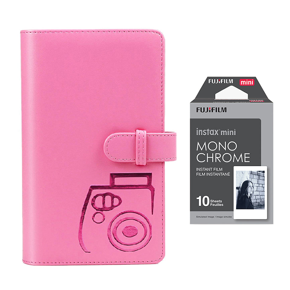 Fujifilm Instax Mini 10X1 Monochrome Instant Film with 96-sheet Album for mini film Flamingo pink