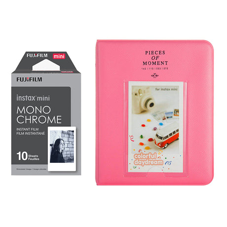 Fujifilm Instax Mini 10X1 Monochrome Instant Film with Instax Time Photo Album 64 Sheets FLAMINGO PINK