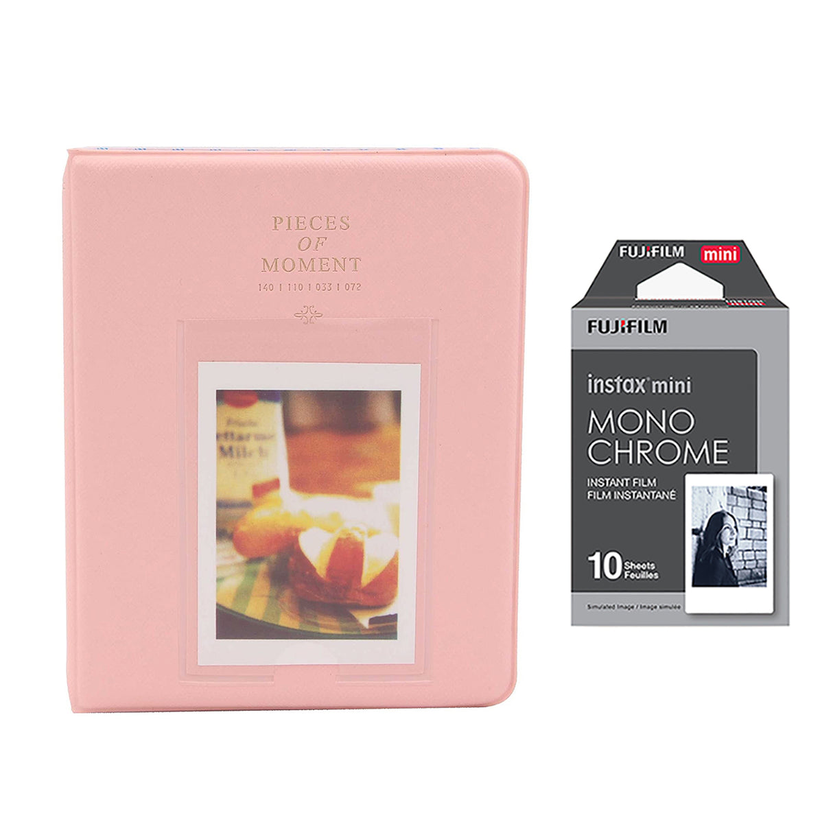 Fujifilm Instax Mini 10X1 Monochrome Instant Film with Instax Time Photo Album 64 Sheets Peach pink