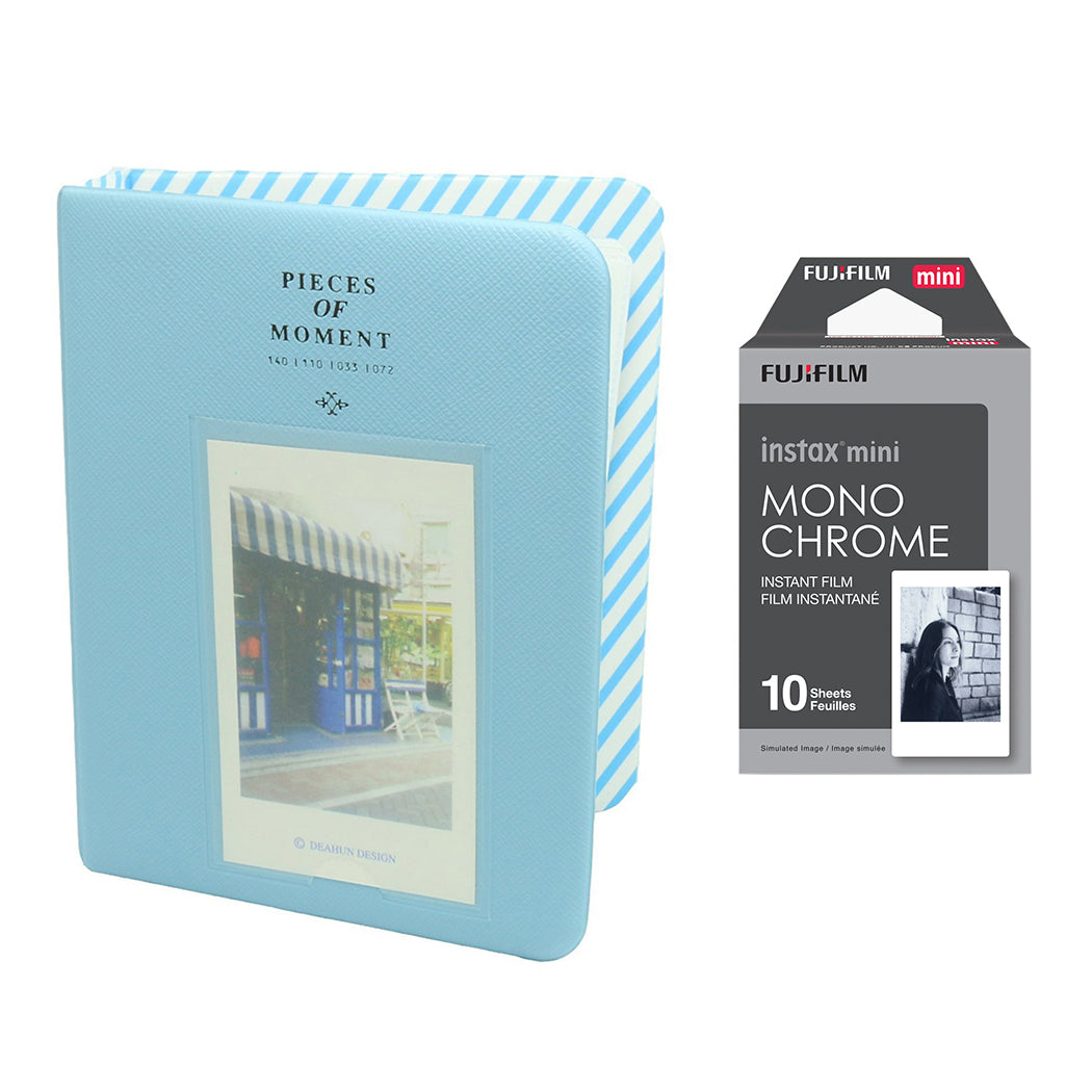 Fujifilm Instax Mini 10X1 Monochrome Instant Film with Instax Time Photo Album 64 Sheets Water Blue