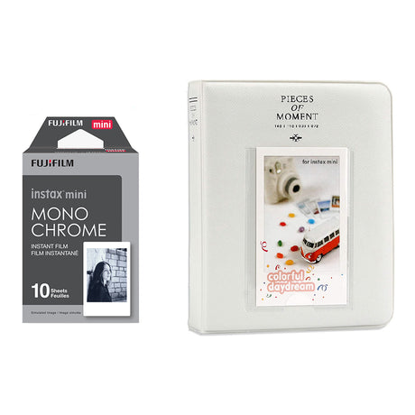 Fujifilm Instax Mini 10X1 Monochrome Instant Film with Instax Time Photo Album 64 Sheets Ice white