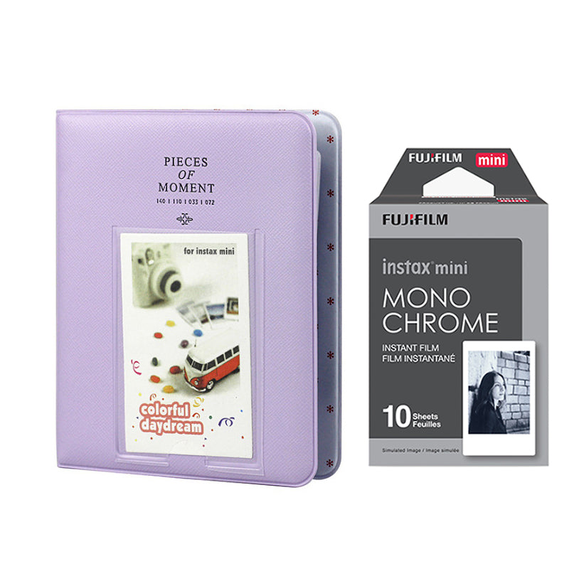 Fujifilm Instax Mini 10X1 Monochrome Instant Film with Instax Time Photo Album 64 Sheets lilac purple