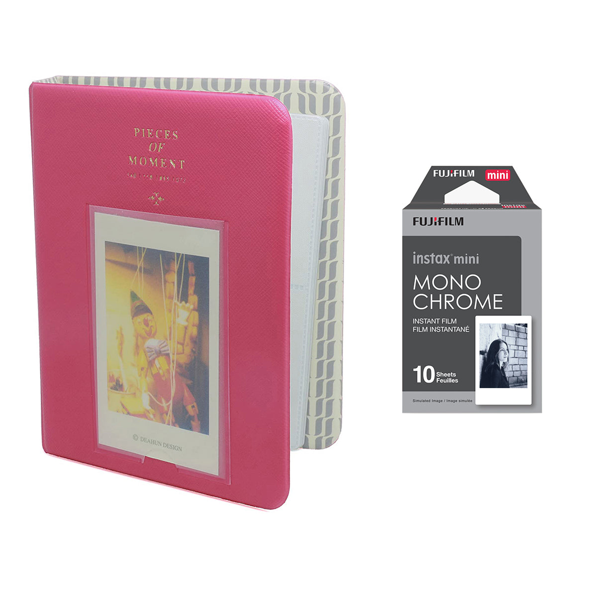 Fujifilm Instax Mini 10X1 Monochrome Instant Film with Instax Time Photo Album 64 Sheets Rose red