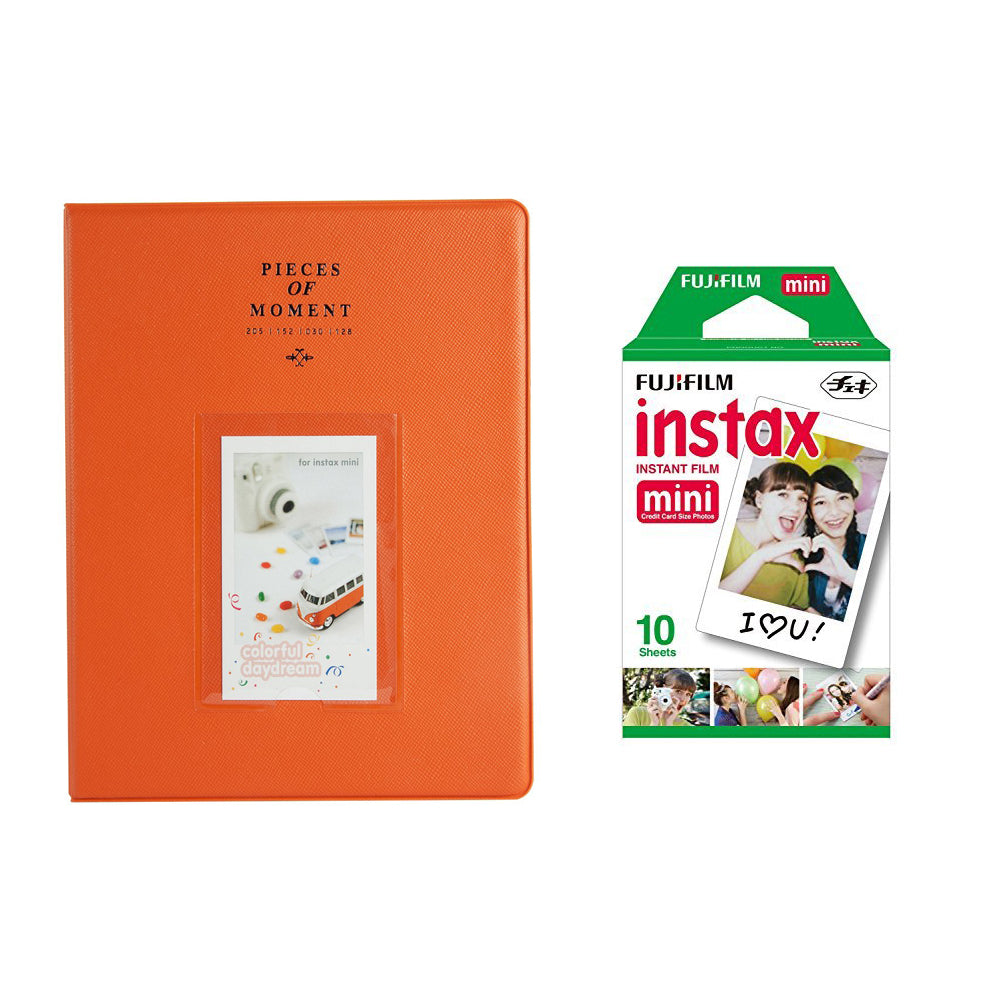 Fujifilm Instax Mini 10X1 Sheets Instant Film with 128-sheet Album for mini film (Orange)