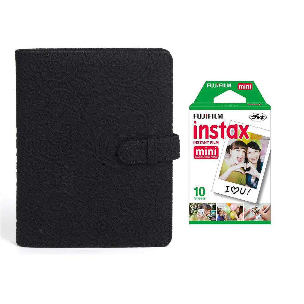 Fujifilm Instax Mini 10X1 Sheets Instant Film with 128-sheet Album for mini film (Black Lace)