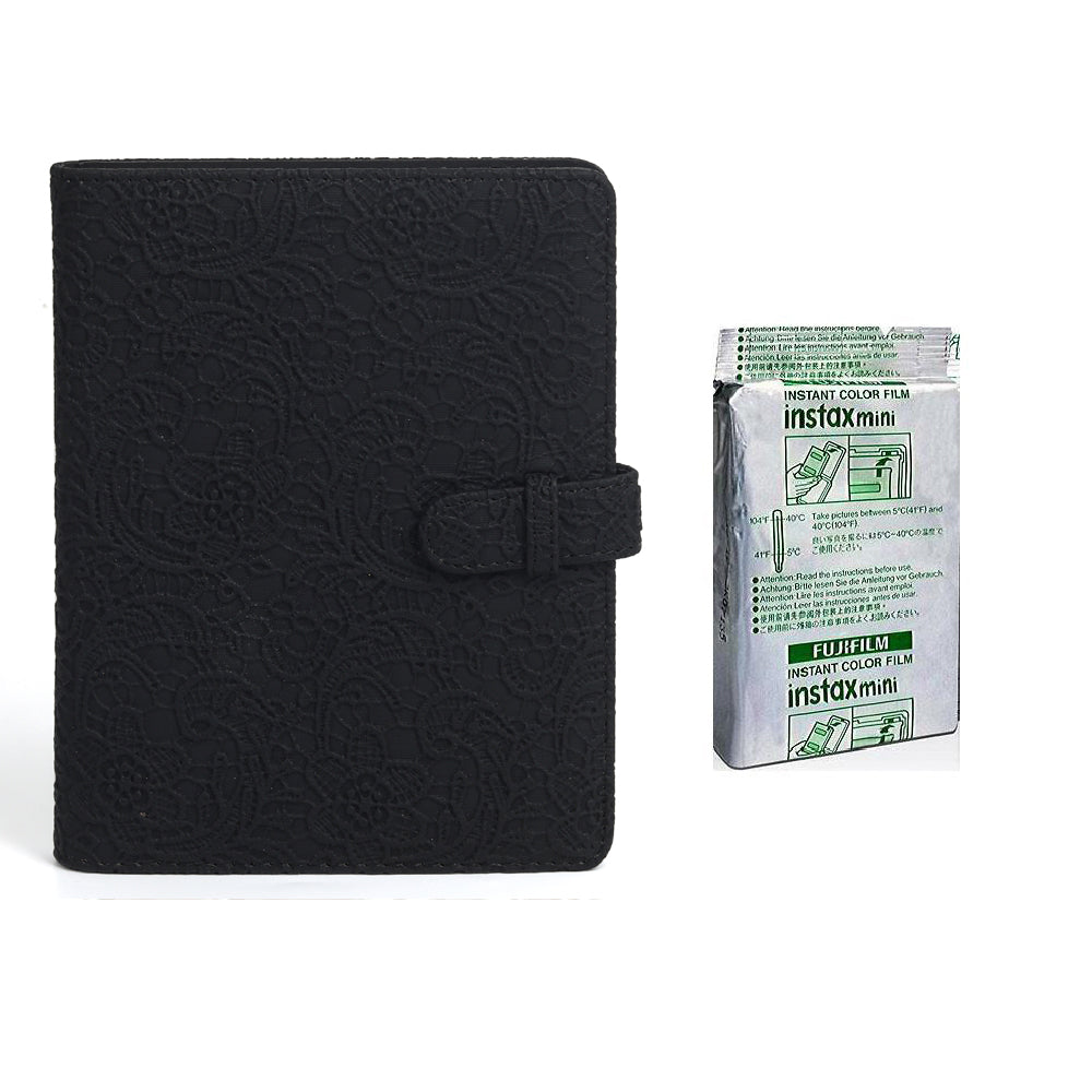 Fujifilm Instax Mini 10X1 Sheets Instant Film with 128-sheet Album for mini film (Black Lace)