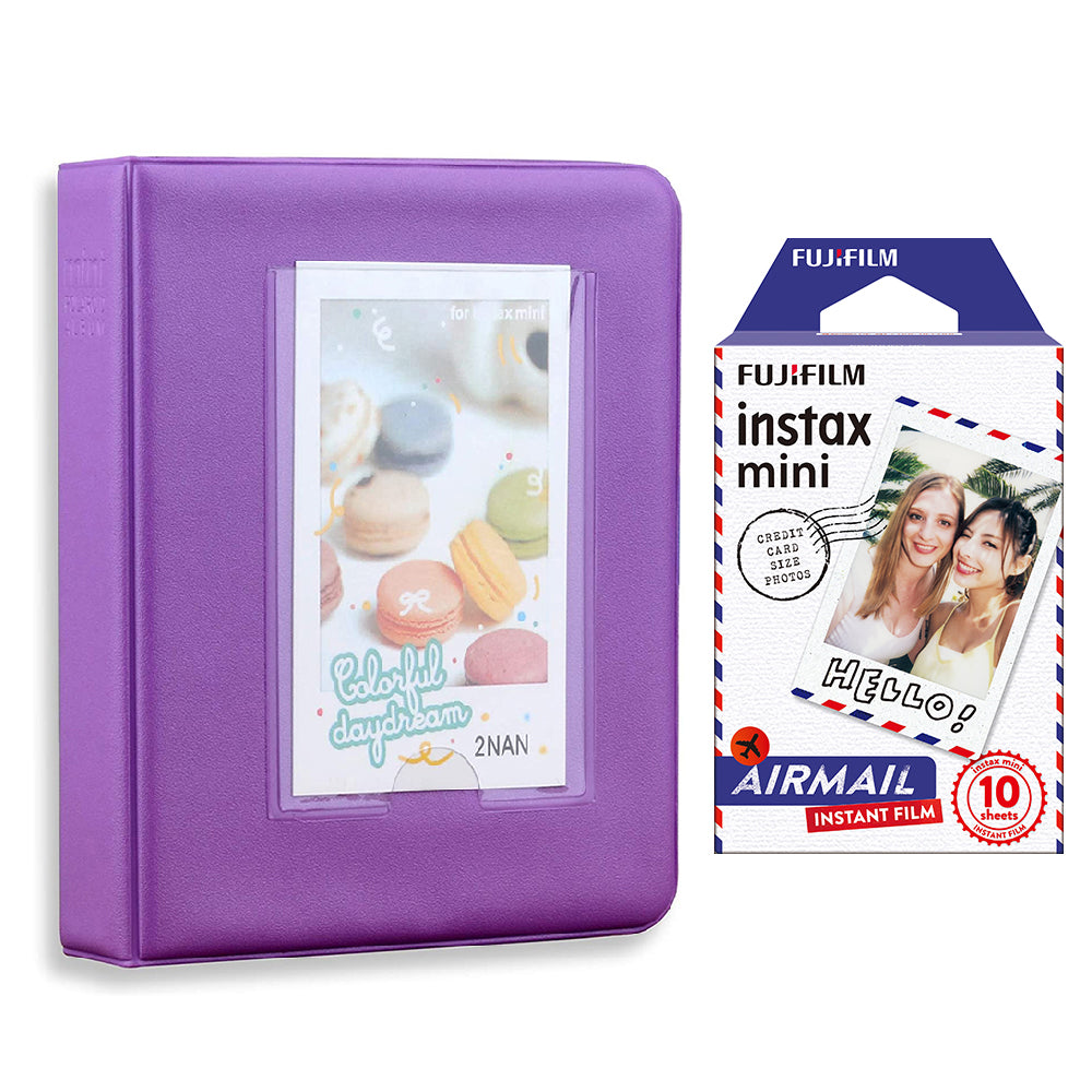 Fujifilm Instax Mini 10X1 airmail Instant Film with Instax Time Photo Album 64 Sheets Violet Purple